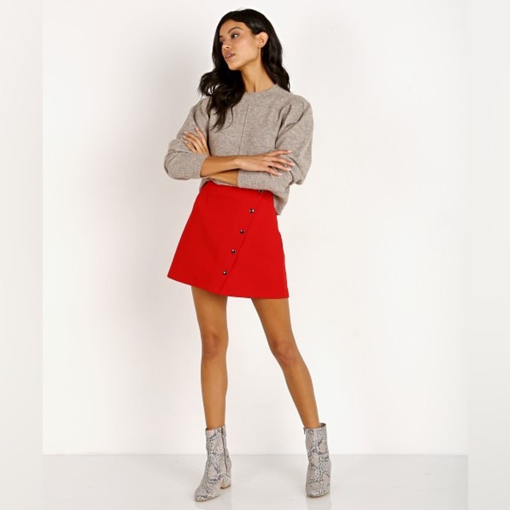 ASTR the‎ Label S Red Asymmetrical Button Front Mini Skirt Wrap Style Evan
